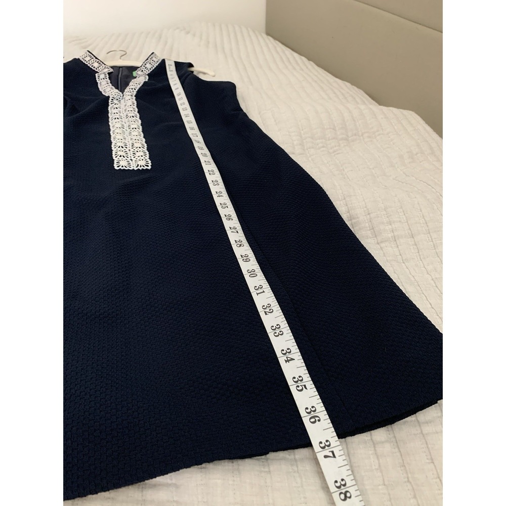 Pappagallo Sheath Dress Sz 10 Navy Blue White Lace Trim Sleeveless Career Preppy - Picture 8 of 10